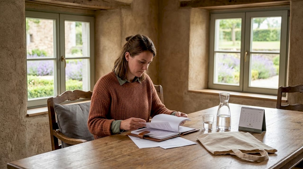 Vrouw bereidt vergadering voor aan een lichte tafel in een vergaderruimte